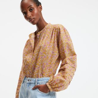 La Redoute Collections Blouse met bloemenprint, ronde hals, pofmouwen