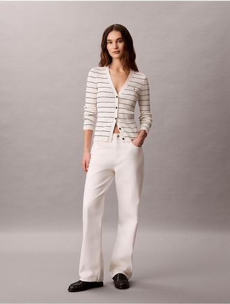 Calvin Klein Jeans Calvin Klein Womens Tech Knit Rib Stripe Cardigan - White - XL