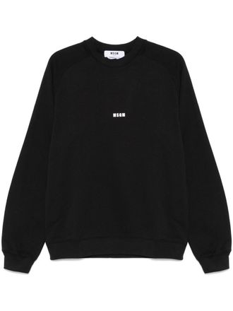 Msgm Black Cotton Crewneck Sweatshirt With Logo