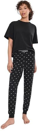 Lacoste Pyjamas Set with Croc Pants Womens Jumpsuit & Rompers One Piece Black/White : MD, Cotton/Elastane