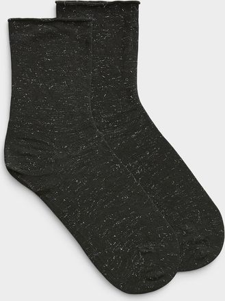 Simons Womens Rolled hem metallic thread socks Exclusive collection from Italy