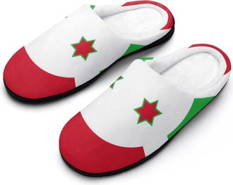 Generic Burundi Flag Mens Slippers Slip On Comfortable Fleece Cotton House Shoes Winter