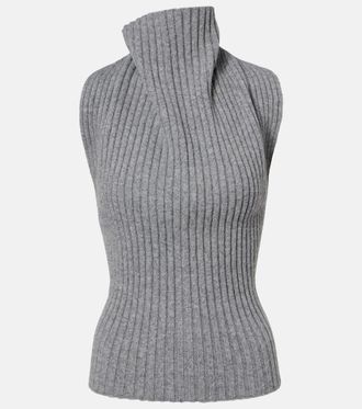 Victoria Beckham Draped ribbed-knit wool-blend top