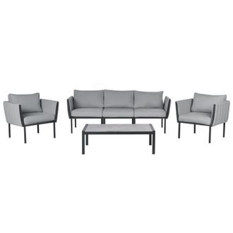 Beliani Conjunto De Jard&iacute;n 5 Plazas Con Sof&aacute; 2 Sillones Acero Gris Oscuro Skala