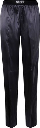 Tom Ford Womens Stretch Silk Satin Pijamas Trousers - Black Elastane - Size Large
