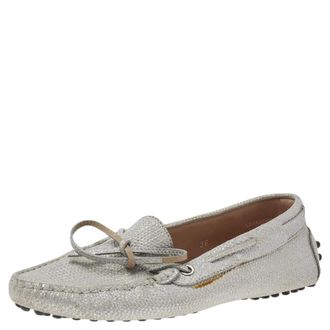Tod's Tods Silver Glitter Slip On Loafers