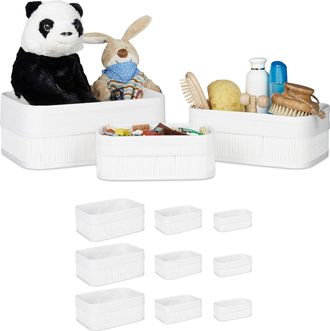 Relaxdays Relaxdays Cajas De Almacenaje, Set De 12, Funda Textil, Rectangular, Accesorio, Ba&uacute;les, Bamb&uacute;, Blanco
