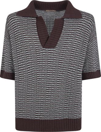 Nuur Two Tone Striped Short Sleeved Polo Neck T-Shirt