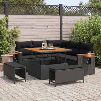 vidaXL Conjunto De Sof&aacute; De Jard&iacute;n 8 Pcs Negro 100 X 100 X 71 Cm Vidaxl