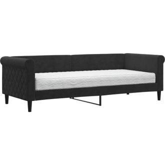 vidaXL Sof&aacute; Cama Con Colch&oacute;n Terciopelo Negro 80x200 Cm Vidaxl