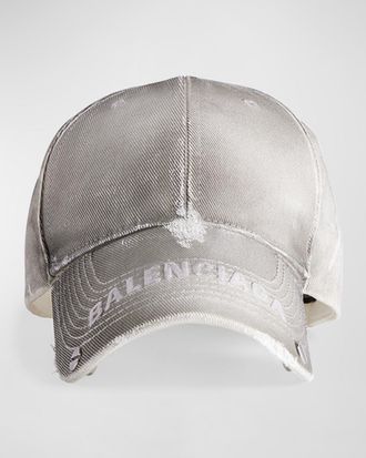 Balenciaga Studded Distressed Logo-Print Baseball Cap