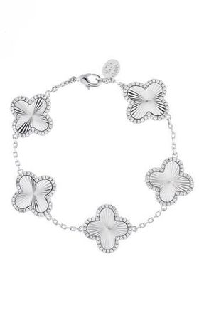 Rivka Friedman Pav&eacute; CZ Clover Station Bracelet in White Rhodium /Cz at Nordstrom Rack