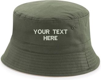Generic Personalised Embroidered BC686 Reversible Bucket Hat Add Your Name/Text, Unisex Bucket Cap Gift (Olive Green)