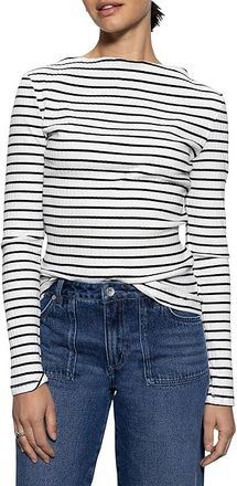 Sanctuary Long Sleeve Boatneck T-shirt Womens Clothing Chalk/Black Stripe : XS (US 2), Cotton/Nylon/Spandex