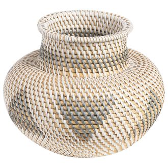 Beliani Beliani - Jarr&oacute;n De Rat&aacute;n Blanco Gris Natural Beige 22 Cm Hecho A Mano Flores Asahan