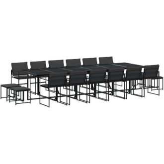 vidaXL Juego De Comedor De Jard&iacute;n 17 Pzas Con Cojines Textileno Negro Vidaxl