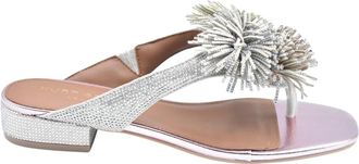 Kurt Geiger Pom Pom T-bar Flat 831 - Dames - Slippers - Grijs - 36 EU - Su&egrave;de - Schoenen