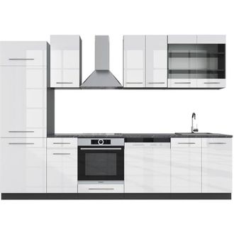 Vicco Mueble De Cocina Fame-line, Blanco Brillo/antracita, 300 Cm Sin Encimera