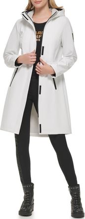 Karl Lagerfeld Water Resistant Hooded Raincoat in White at Nordstrom, Size X-Small