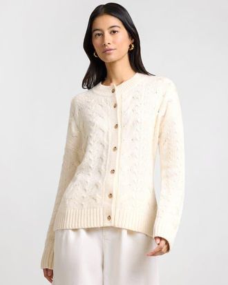 Onia Fitted Cable Knit Cardigan in Natural Melange at Nordstrom, Size X-Large