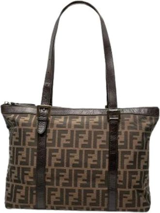 Fendi Pre-owned Tote Bags, female, Brown, Size: ONE SIZE Pre-owned Canvas Tote