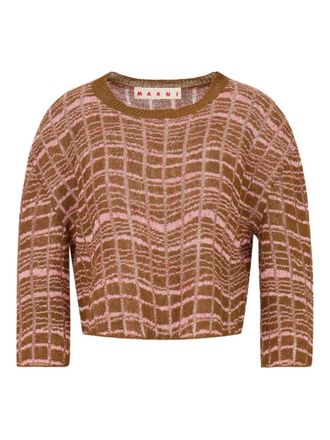 Marni jacquard-pattern laddered sweater - Brown