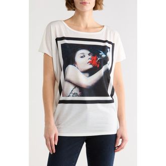 Go Couture Woman Rose Cap Sleeve Graphic T-Shirt in White Print/Woman at Nordstrom Rack, Size X-Large