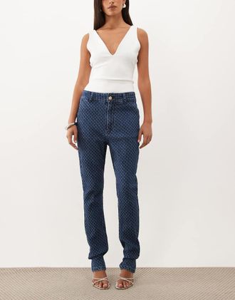 Asos jeans skinny in denim piqu&eacute; blu con passante a cuore