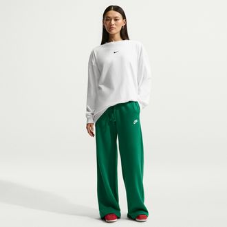 Nike Womens Nike Sportswear Club Fleece Mid-Rise Wide-Leg Sweatpants in Green | FB2727-365