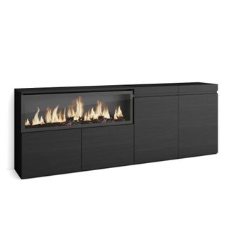 Skraut Home Aparador efecto madera negro 208x35x75cm chimenea efecto fuego