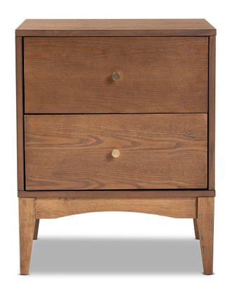 Design Studios Landis Mid-Century Modern Ash Walnut Finished Wood 2-Drawer Nightstand