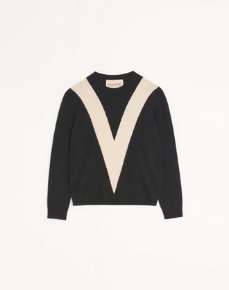 Valentino Maglia Valentino In Lana Con V Intarsiata Uomo NERO/BURRO XXL