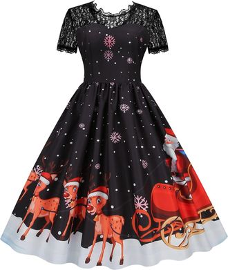 Generic New Years Eve Dress, Women Dresses Summer Dresses for Women UK Long Sleeve Black Dress Casual for UK Sexy Christmas Costume Womens Santa Costume