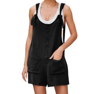 Generic Womens Dungarees Summer Short Work Trousers Cotton Linen Plain Loose Jumpsuit Sleeveless Dungarees with Large Pockets Overalls Playsuit Trouser Suit C
