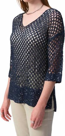 Joseph Ribkoff Stitch Sweater With Sequins In Midnight Blue