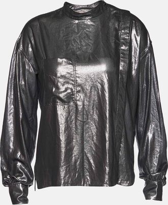 Isabel Marant Etoile Silver Synthetic Asymmetric Button Front Top