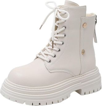 Generic Beige Ladies Everyday Ankle Boots with Lace Up and Side Zipper for Versatile Wear in Outdoor Adventures
