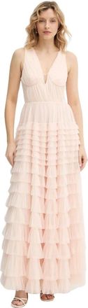 Twinset Lange geplooide tule jurk - Dames - Feestkleedjes - Beige - XS - Tule - Kleedjes