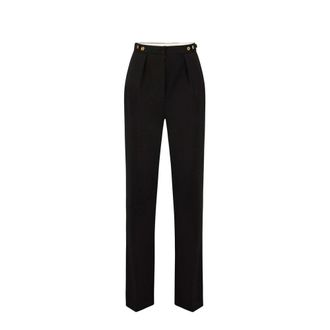 Elisabetta Franchi Wide Trousers, female, Black, Size: L Trousers in cr&ecirc;pe fabric with jewel accessory