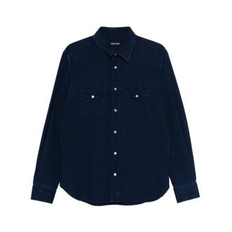Tom Ford Heren, Overhemden, Blauw, Maat: 5XL Denim