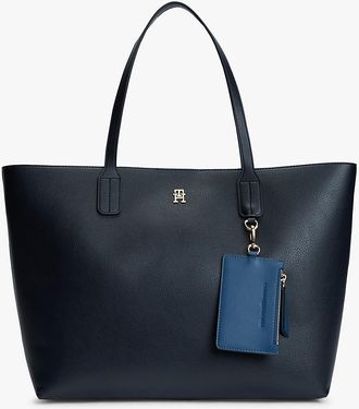 Tommy Hilfiger Womens Monogram Pebbled Tote Bag - Blue
