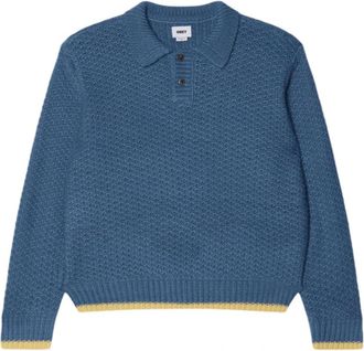 Obey Gebreide Polo Sweater - Kapiteins Blauw - Heren - V-hals truien - Blauw - S - Wol - Truien & Vesten