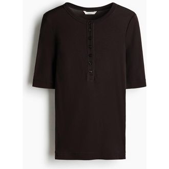 H&M Pima Cotton Top in Dark Brown at Nordstrom, Size X-Small