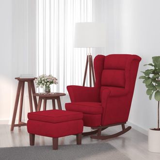vidaXL Vidaxl - Sill&oacute;n Mecedora Patas Madera Y Taburete Terciopelo Rojo Vino