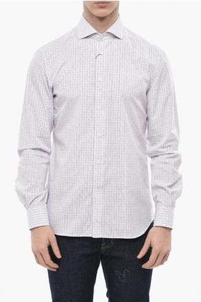 Corneliani Cotton Poplin Checked Shirt with French Collar size 39