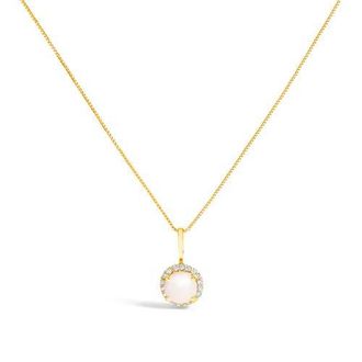 House of Brilliance 10K Gold Gemstone and 1/10 Cttw Diamond Accent Halo Pendant Necklace in Yellow | Pearl at Nordstrom