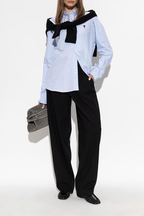 Ami Cotton Shirt With Embroidered Logo, Womens, Blue