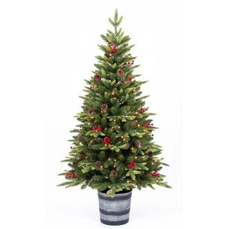 Flora Pinetto H150cm 200 Led Con Bacche E Pigne In Vaso