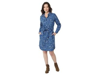 L.L.Bean Signature Camp Shirtdress Button Front Womens Clothing Deep Nautical Blue Birds : LG, Cotton