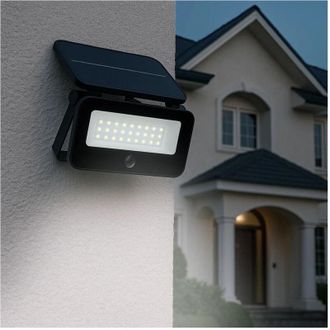 Trade Shop Trade Shop - L&aacute;mpara De L&aacute;mpara Proyector Led Pared Con Panel Solar Sensor Pir Externo Ip65 Tk13-50f